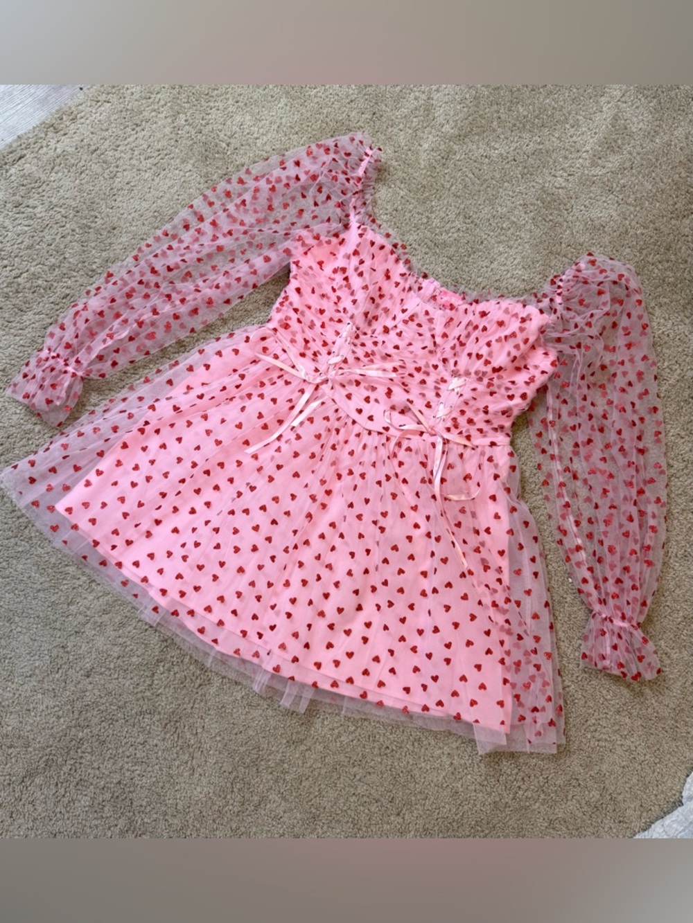 Sugar Thrillz Pink Smocked Dress with Heart-Print Tulle